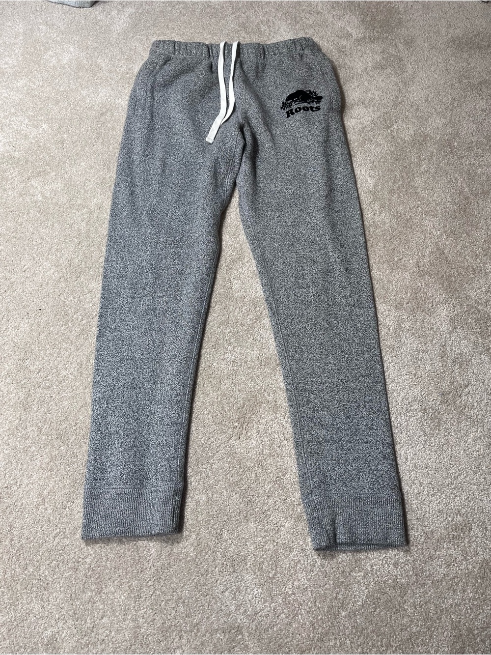 Roots Men's Gray Sweatpants Joggers with White Drawstring